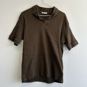 Zara Textured Knit Shirt Mens Medium  Brown SS Open Knit Casual Beachy Preppy